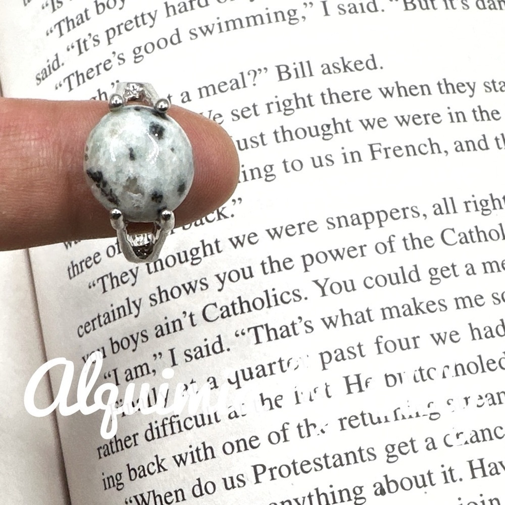 Sesame Jasper silver cushion cut gem ring